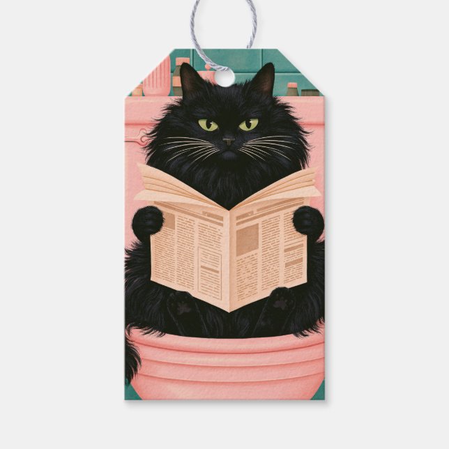 Funny Bathroom Black Cat  Gift Tags (Front)