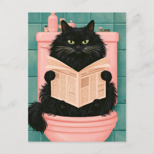 Funny Bathroom Black Cat Holiday Postcard