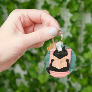 Funny Bathroom Black Cat Key Ring