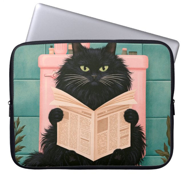 Funny Bathroom Black Cat  Laptop Sleeve (Front)