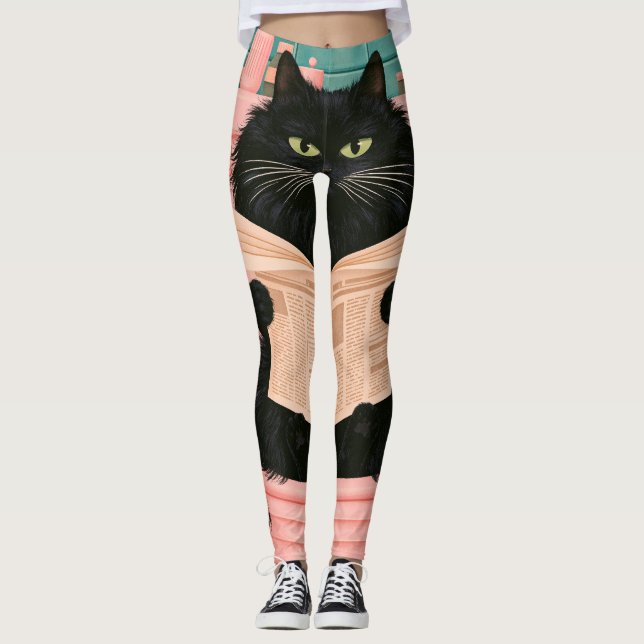 Funny Bathroom Black Cat  Leggings (Front)