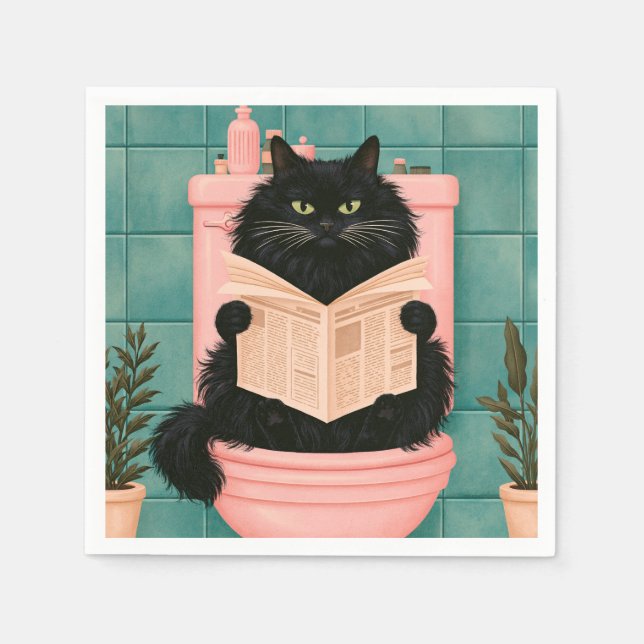 Funny Bathroom Black Cat  Napkin (Front)