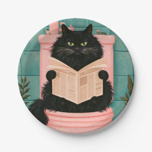 Funny Bathroom Black Cat Paper Plate