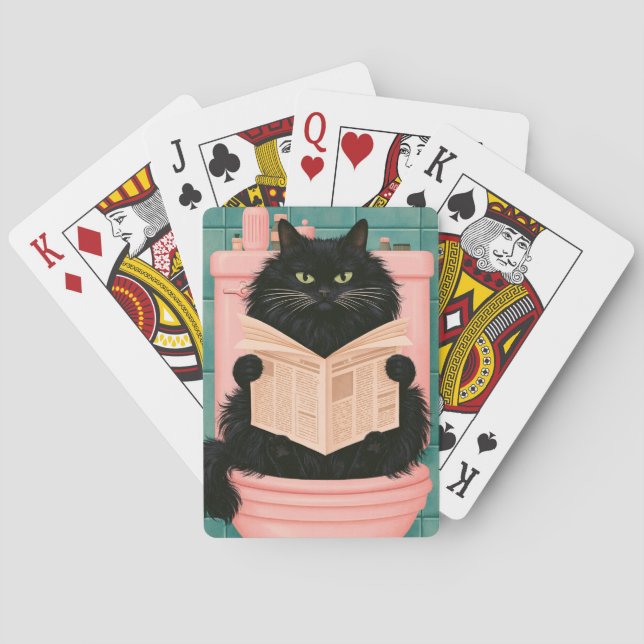 Funny Bathroom Black Cat  Playing Cards (Back)