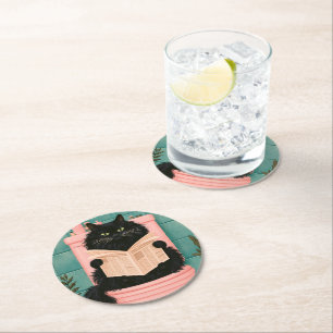 Funny Bathroom Black Cat Round Paper Coaster