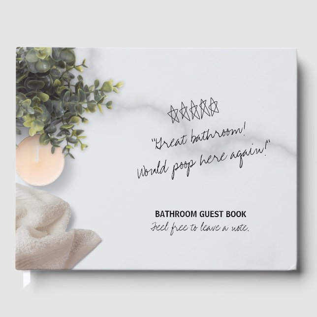 Funny Bathroom Humour 5-Star Review Bathroom Guest Book (Front)