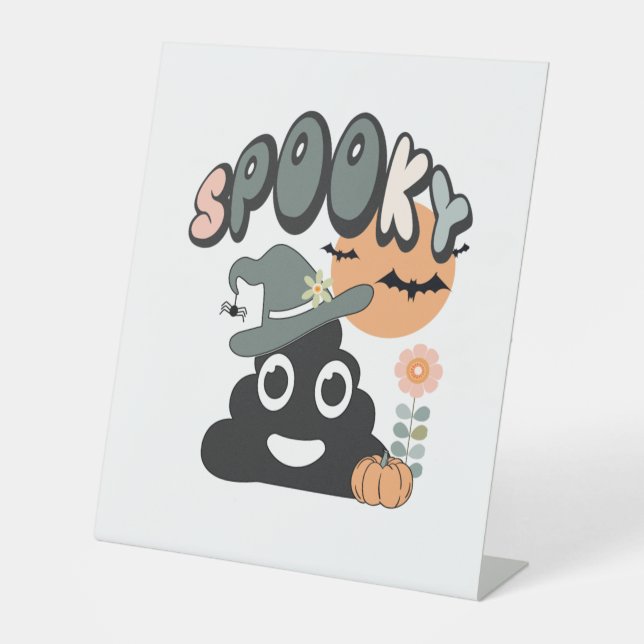 Funny Bathroom Humour Cute Retro Halloween Spooky  Pedestal Sign (Front)