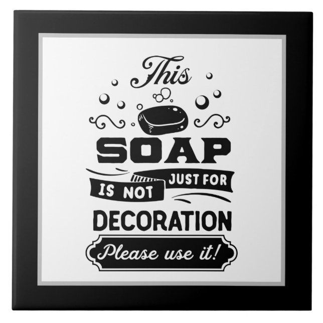funny bathroom soap word art ceramic tile (Front)
