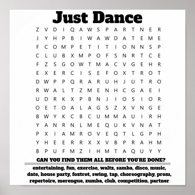 Funny Bathroom Wall Décor: Powder Room Word Finder Poster (Front)