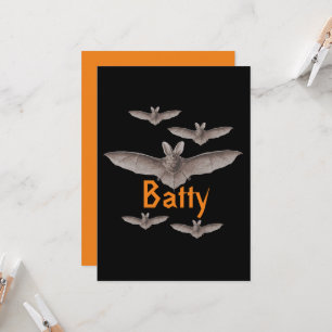 Funny Batty Vintage Bats Black and Orange   Card