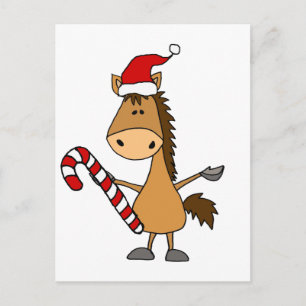 Funny Bay Horse in Santa Hat Christmas Postcard