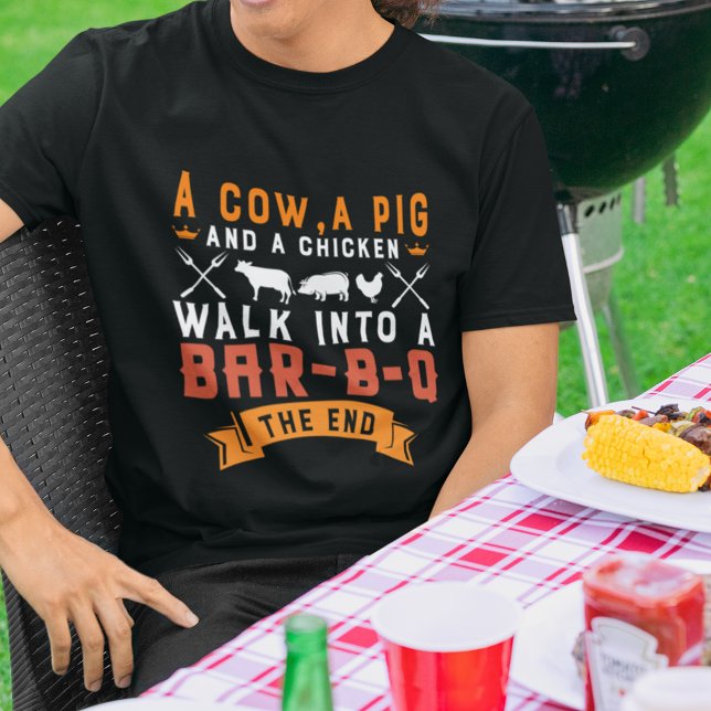 Funny BBQ A Cow A Pig and A Chicken Grilling T-Shirt (Creator Uploaded)