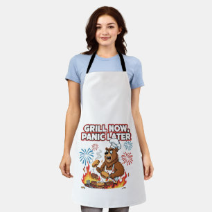 Funny BBQ Bear Grill Now Panic Later Fireworks Apron