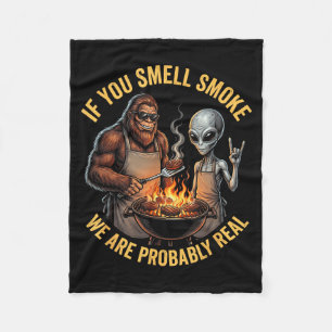 Funny Bbq Bigfoot And Alien Grilling Fathers Day Fleece Blanket