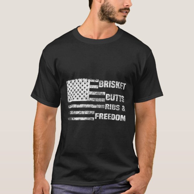 Funny Bbq, Brisket Butts Ribs And Freedom, Funny G T-Shirt (Front)