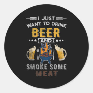 Funny Bbq Chef Beer Smoked Meat Lover Summer Quote Classic Round Sticker