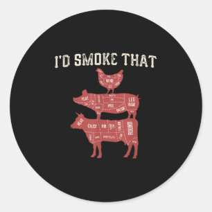 Funny Bbq Cow Pig Chicken Graphic Women Men Meat S Classic Round Sticker
