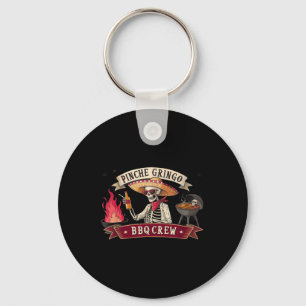 Funny Bbq Crew Skeleton Pig Grilling Beer Mexican Key Ring
