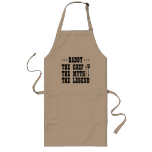 Funny BBQ Daddy Chef Myth Legend Typography Long Apron