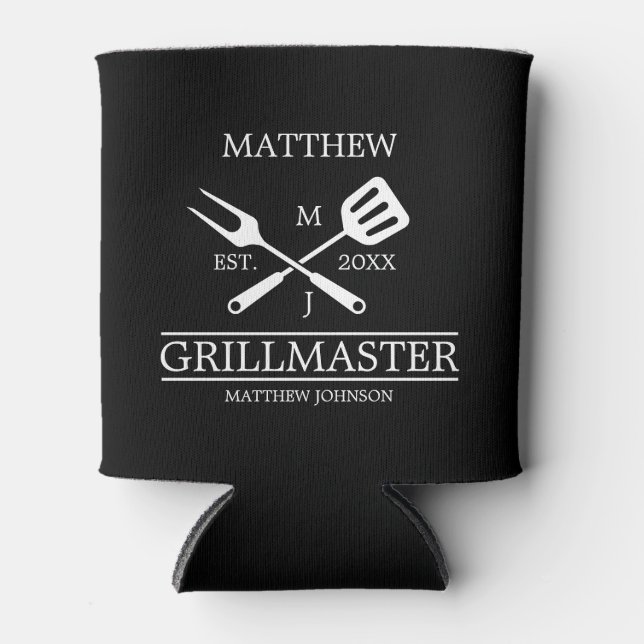 Funny BBQ Grill Master Personalised Barbecue Best  Can Cooler (Front)