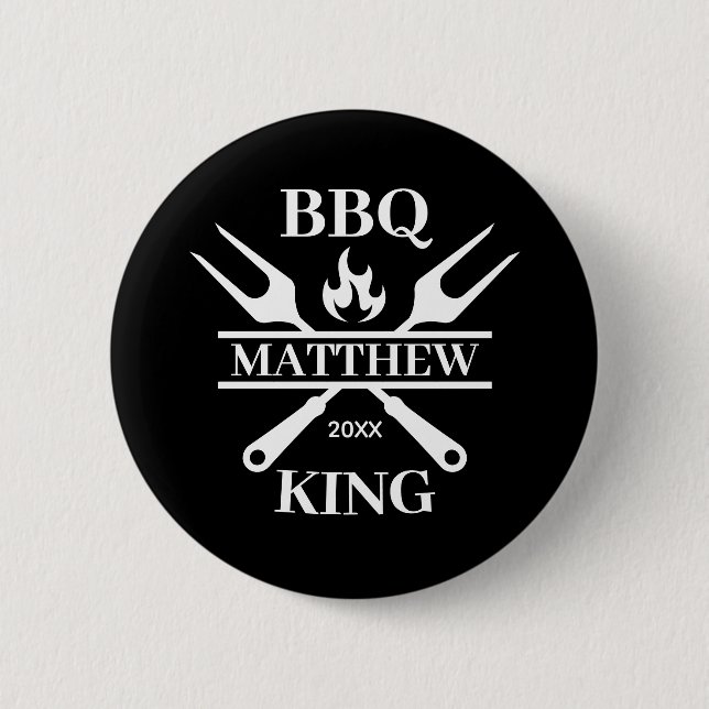 Funny BBQ Grill Master Personalised Barbecue King  6 Cm Round Badge (Front)
