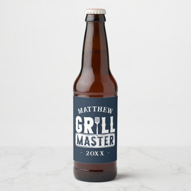 Funny BBQ Grill Master Personalised Barbecue King Beer Bottle Label (Front)