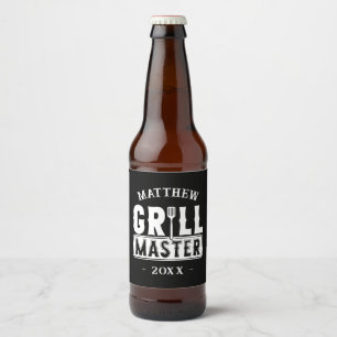 Funny BBQ Grill Master Personalised Barbecue King Beer Bottle Label