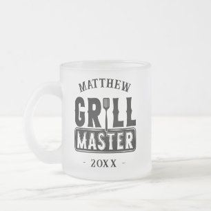 Funny BBQ Grill Master Personalised Barbecue King Frosted Glass Coffee Mug