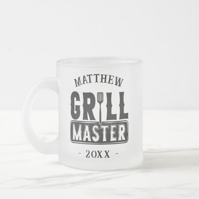 Funny BBQ Grill Master Personalised Barbecue King Frosted Glass Coffee Mug (Left)