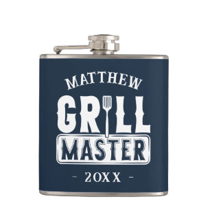 Funny BBQ Grill Master Personalised Barbecue King Hip Flask
