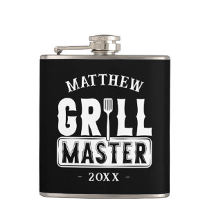 Funny BBQ Grill Master Personalized Barbecue King Hip Flask