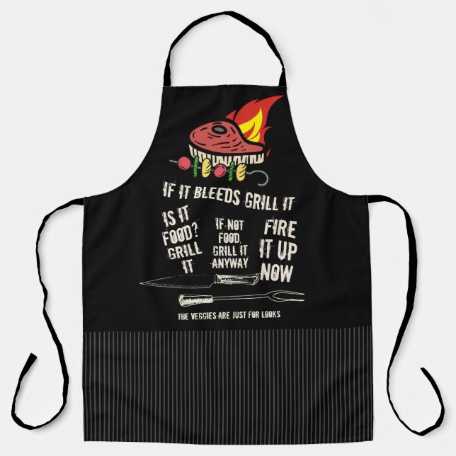 Funny BBQ grilling meat steak kebab flames foodie Apron (Front)