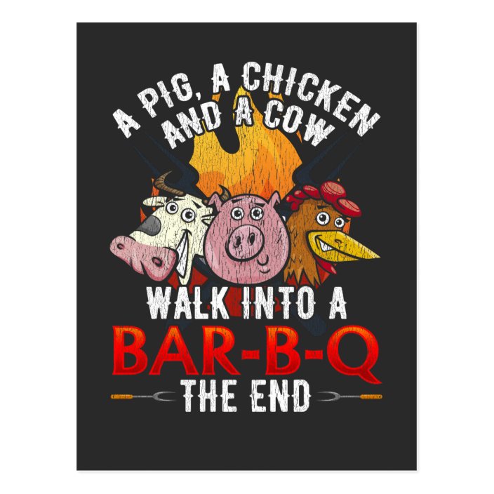 Funny BBQ Joke Pig Chicken Cow Barbecue Humor Postcard Zazzle.co.uk
