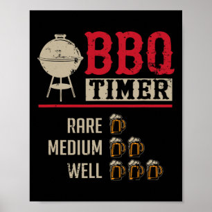 Funny Bbq Meat Cooking Timer Beer Grill Chef Rbecu Poster