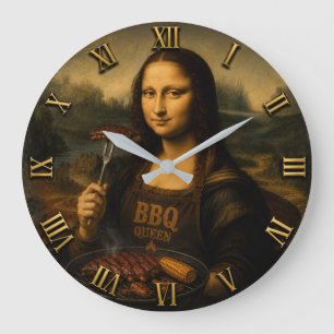 Funny BBQ Mona Lisa Large Clock