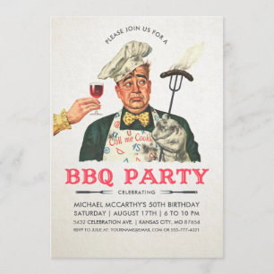 Funny BBQ Party Invitations Birthday Vintage