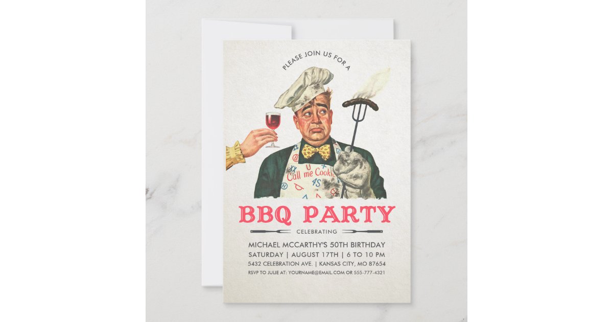 Funny BBQ Party Invitations Birthday Vintage Zazzle