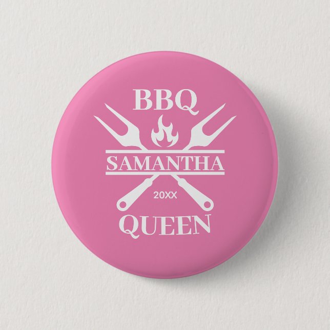 Funny BBQ Personalised Barbecue Queen Button (Front)