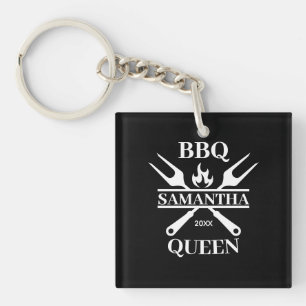 Funny BBQ Personalised Barbecue Queen Button Key Ring