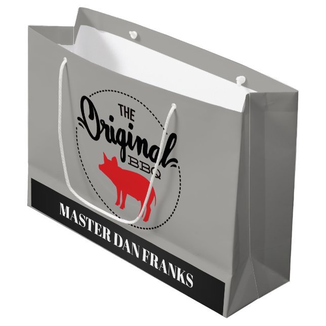 Funny BBQ pig add name party bag (Front Angled)