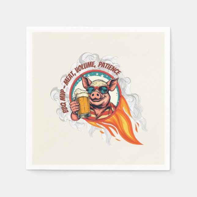 Funny BBQ Pig Beer Mug 4th of July | Grill Master Napkin (Front)