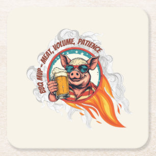 Funny BBQ Pig With Sunglasses Beer 4th of July Square Paper Coaster