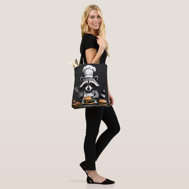 Funny BBQ Racoon Flipping Burgers  Tote Bag (On Model)