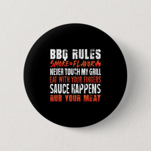 Funny Bbq Rules Smoke=flavour Eat With Fingers Rub 6 Cm Round Badge