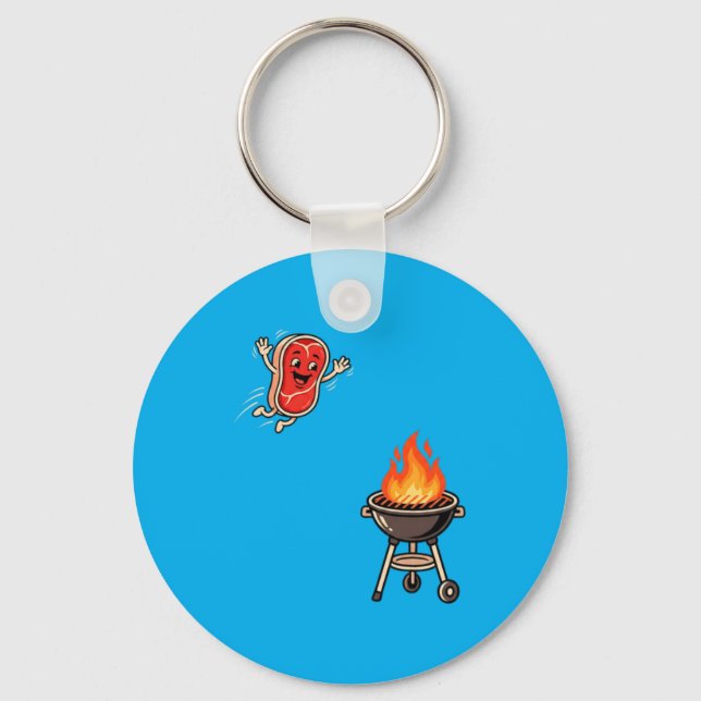 Funny Bbq Steak Jumping Into Grill Barbecue Master Key Ring (Front)