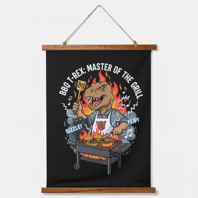 Funny BBQ T-Rex Master of the Grill Dinosaur Dad  Hanging Tapestry (Front)