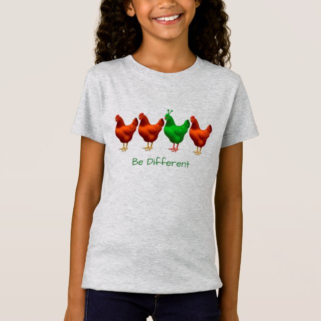 Funny Be Different Green Martian Alien Chicken T-Shirt (Front)