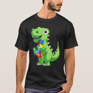 Funny Be Kind Autism Awareness Puzzle Heart Dinosa T-Shirt