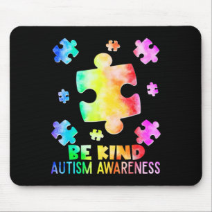 Funny Be Kind Puzzle Pieces Tie Dye Autism Awarene Mouse Mat
