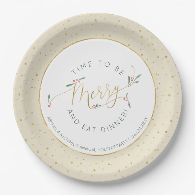 Funny Be Merry & Eat Dinner Festive Holiday Paper Plate (Front)